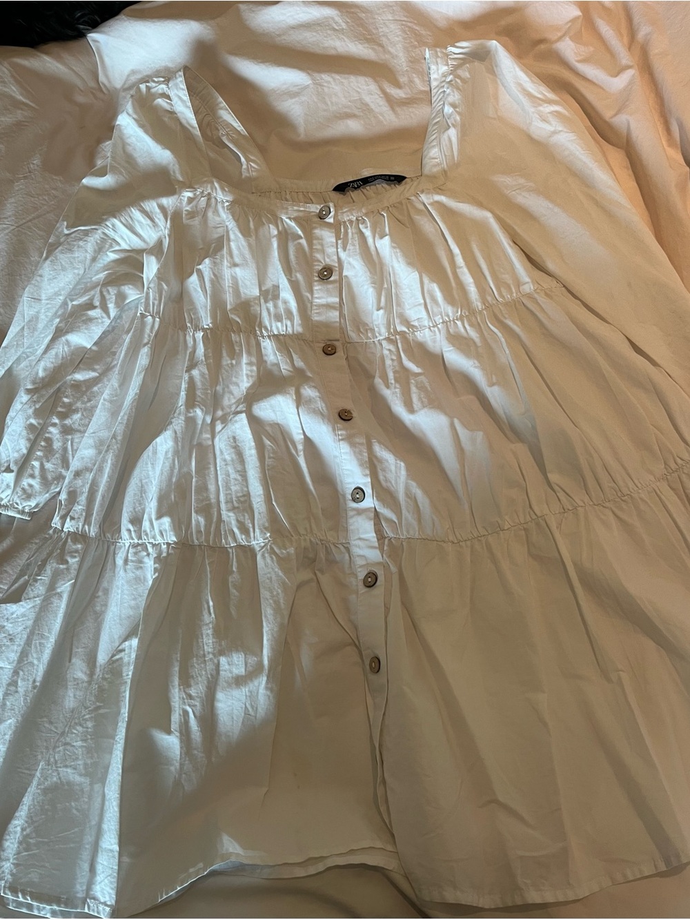 Zara White Tiered Button-Front Sundress